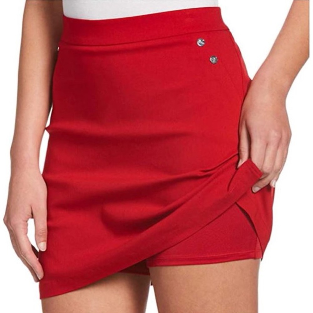 Rafaella Red Asymmetrical Skort with Button Detail
